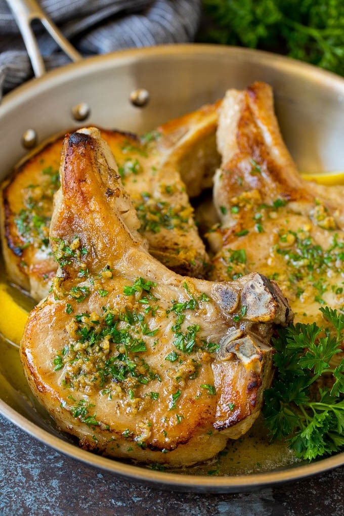 Cooked brined pork chops.