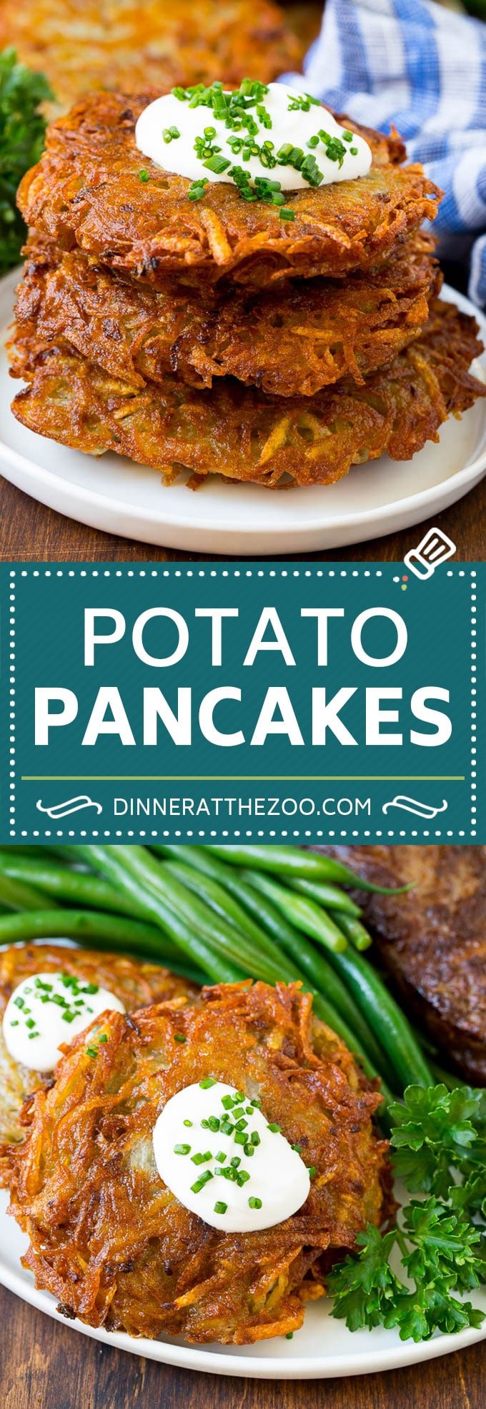 These potato pancakes are shredded potatoes combined with onions and seasoning, then pan fried until golden brown.