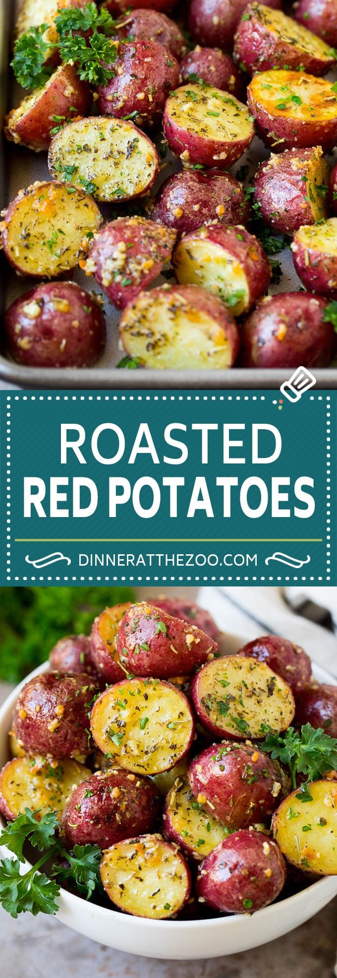 These roasted red potatoes are coated in garlic, herbs and parmesan cheese, then oven baked to golden brown perfection.