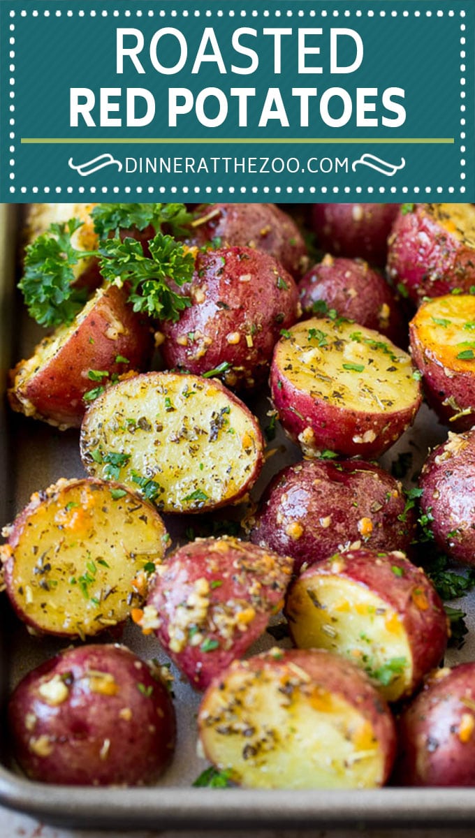 These roasted red potatoes are coated in garlic, herbs and parmesan cheese, then oven baked to golden brown perfection.