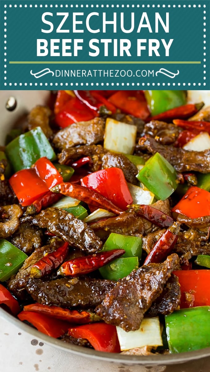 This Szechuan beef is a spicy stir fry made with tender pieces of beef and colorful vegetables.
