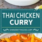 This Thai chicken curry is pieces of tender chicken and colorful vegetables, all simmered together in a coconut red curry sauce.