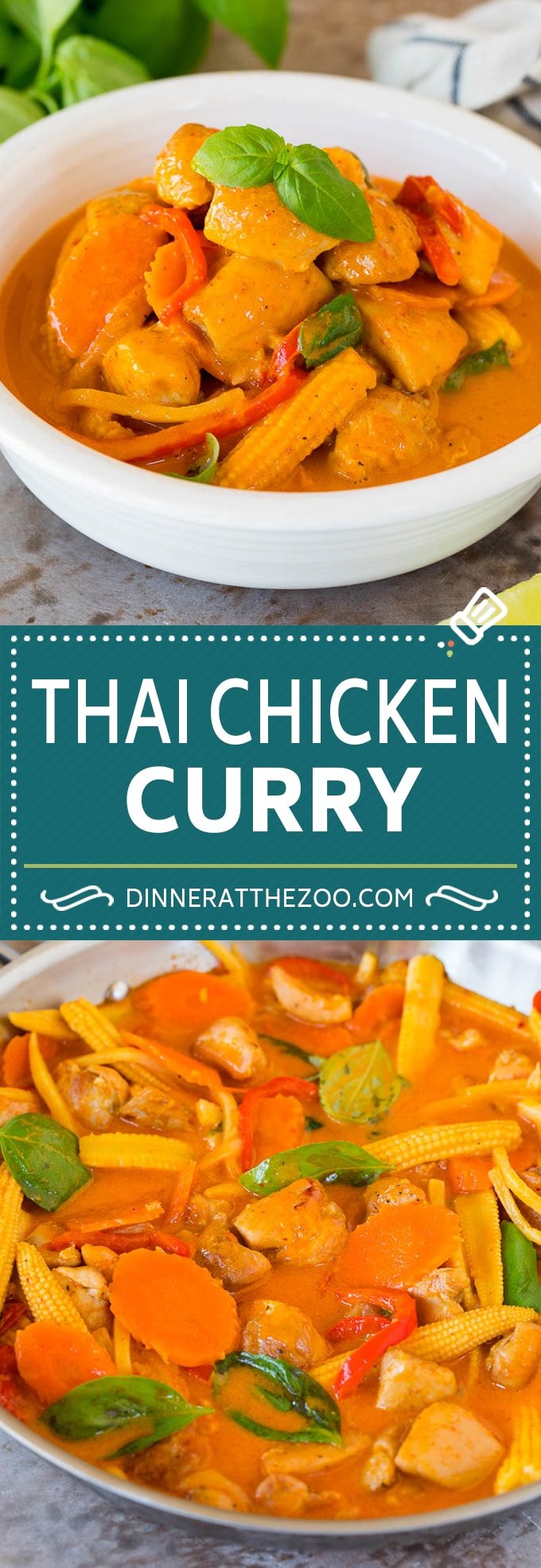 This Thai chicken curry is pieces of tender chicken and colorful vegetables, all simmered together in a coconut red curry sauce.