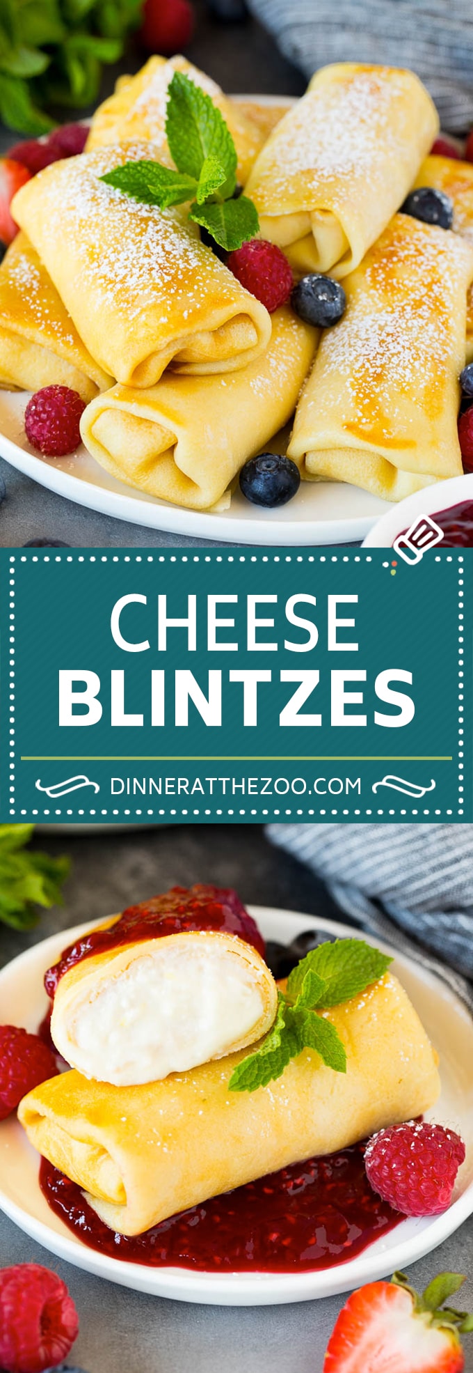 These cheese blintzes are thin pancakes filled with a creamy cheese mixture, then pan fried until golden brown.
