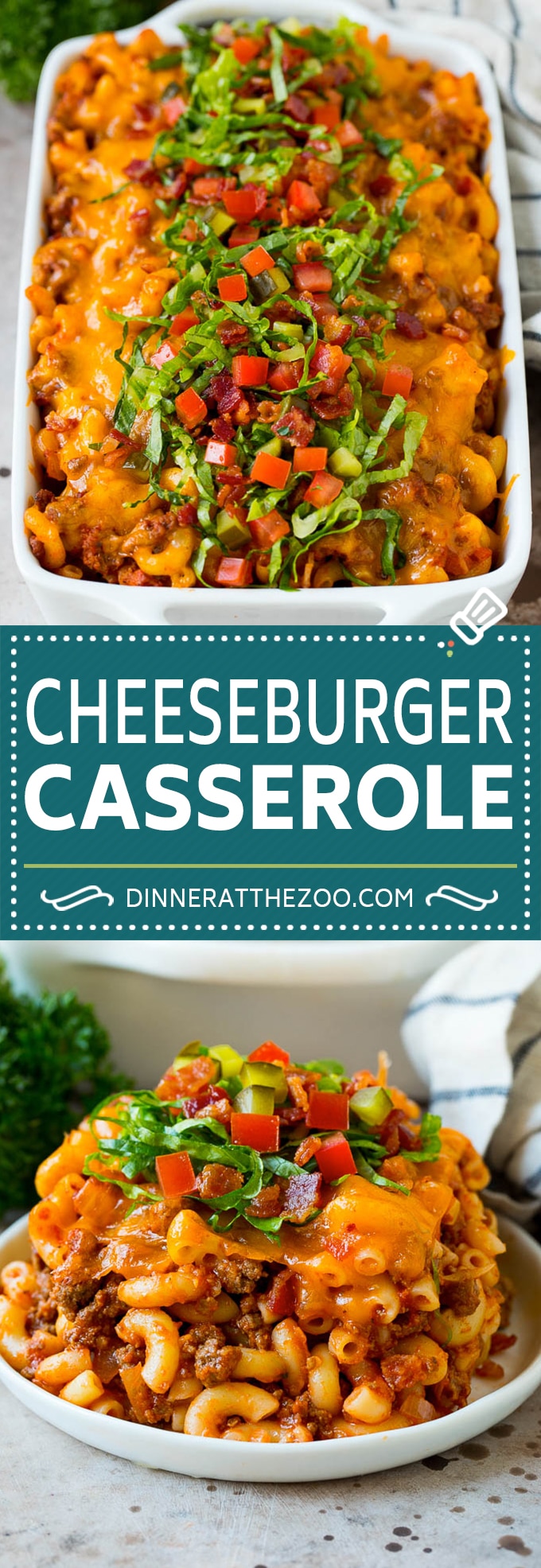 This cheeseburger casserole is ground beef, bacon, macaroni and plenty of cheese, all baked together to perfection.