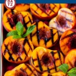 These grilled peaches are seared on the grill until tender and caramelized, then brushed with cinnamon honey for a sweet finish.