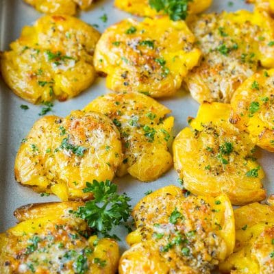 Smashed Potatoes with Garlic and Herbs
