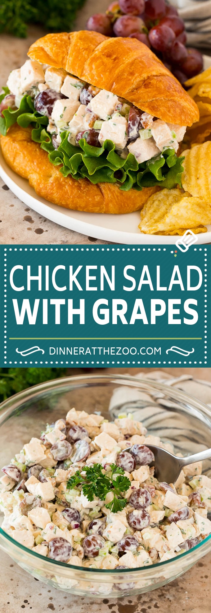 This chicken salad with grapes is a blend of chicken, fresh veggies, pecans and fruit, all tossed together in a creamy dressing.