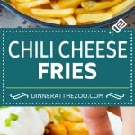 These chili cheese fries are crispy french fries topped with homemade beef chili and cheese cheese, then baked to melted perfection.