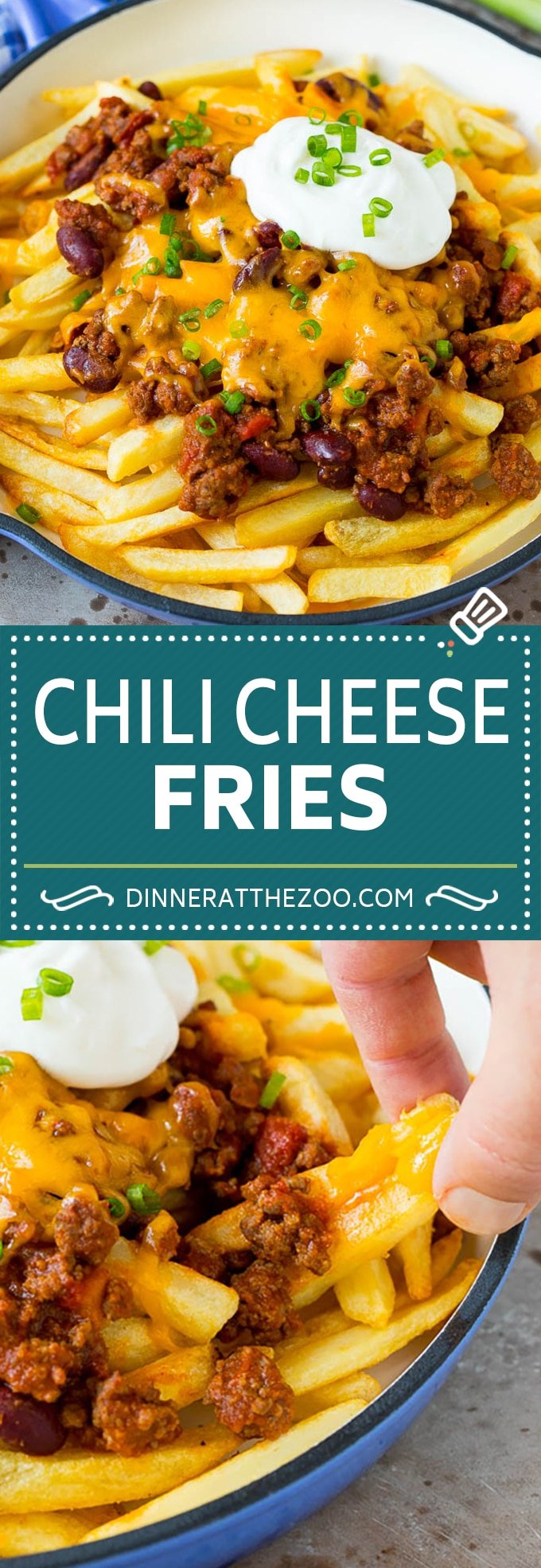 These chili cheese fries are crispy french fries topped with homemade beef chili and cheese cheese, then baked to melted perfection.
