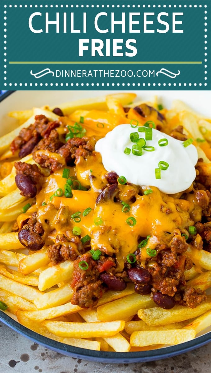 These chili cheese fries are crispy french fries topped with homemade beef chili and cheese cheese, then baked to melted perfection.