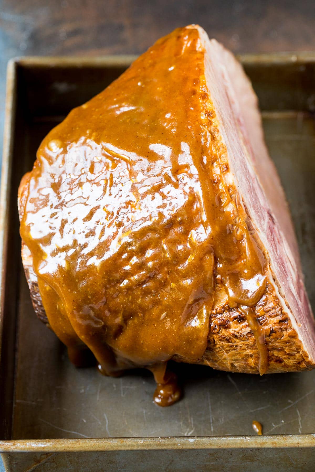 A ham coated in homemade glaze.