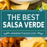 This homemade salsa verde is a combination of roasted chilies, tomatillos, garlic, cilantro and lime juice, all blended together to make a light and refreshing dip.
