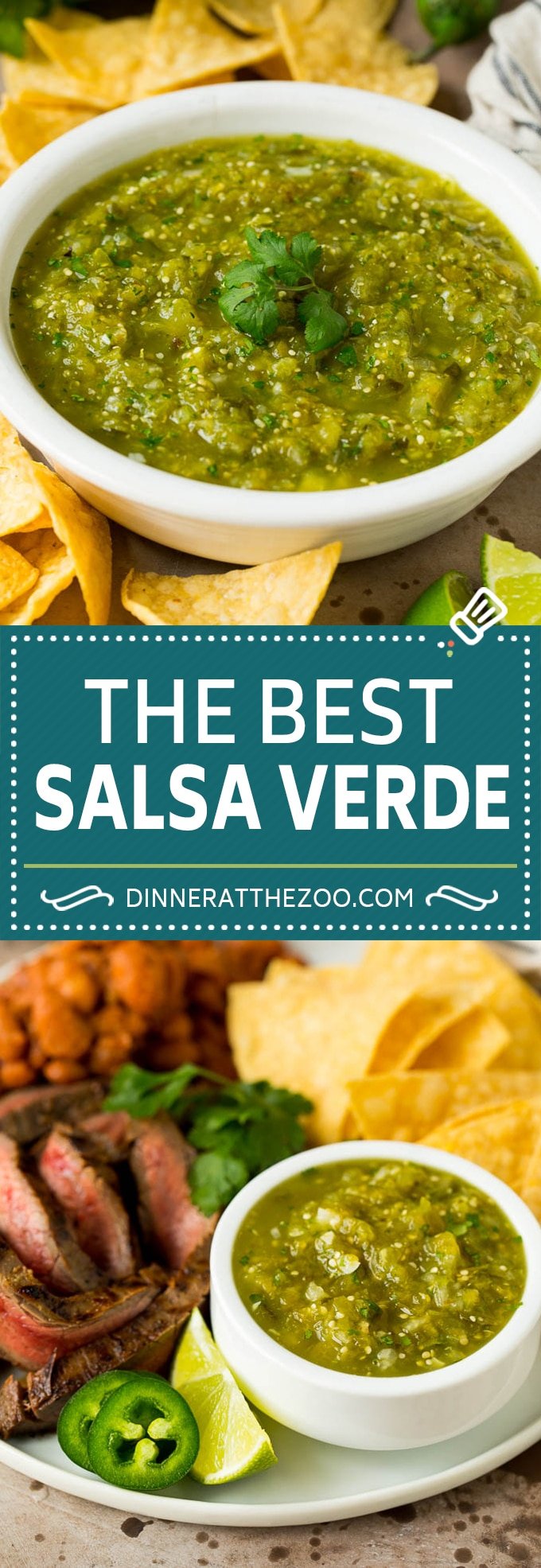 This homemade salsa verde is a combination of roasted chilies, tomatillos, garlic, cilantro and lime juice, all blended together to make a light and refreshing dip.