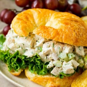 Turkey salad served in a croissant.