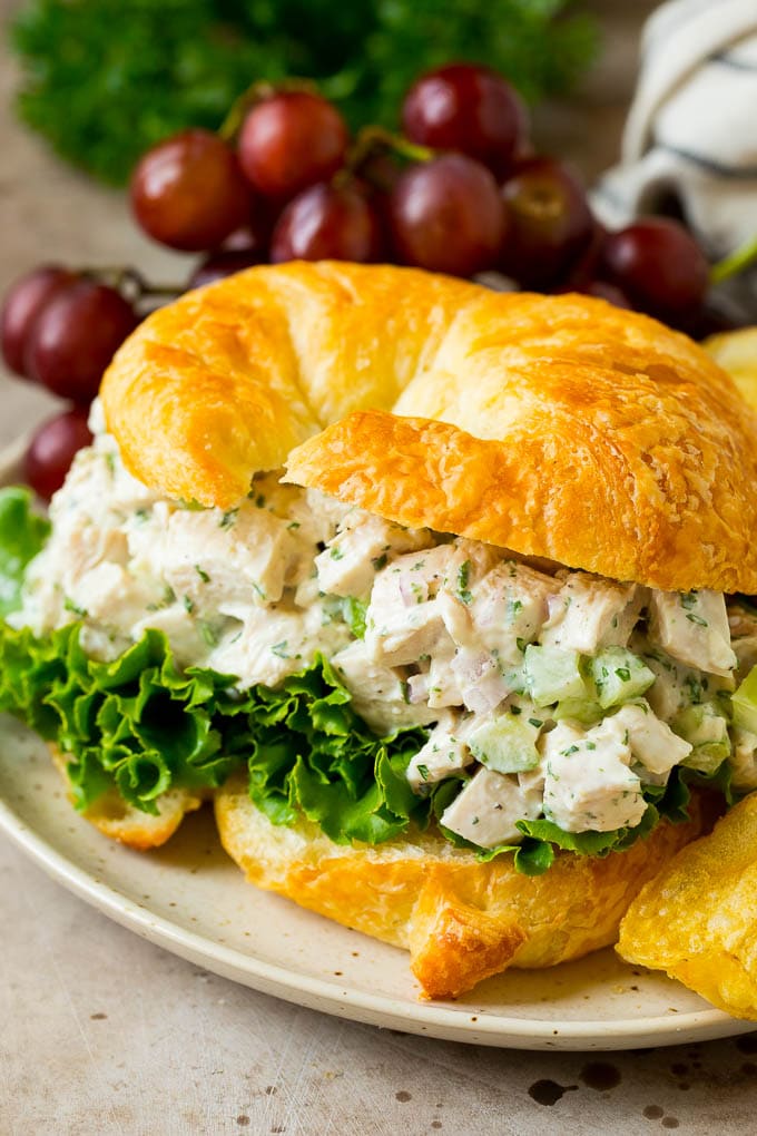Turkey salad served in a croissant.