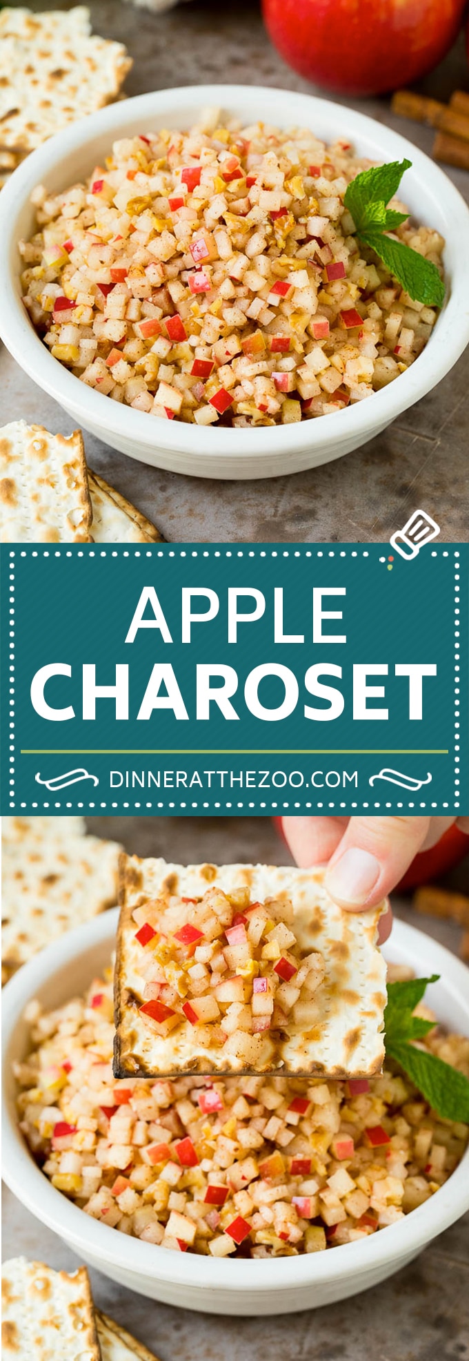 This charoset recipe is a blend of apples, walnuts and honey, all mixed together to make a sweet spread for Passover.