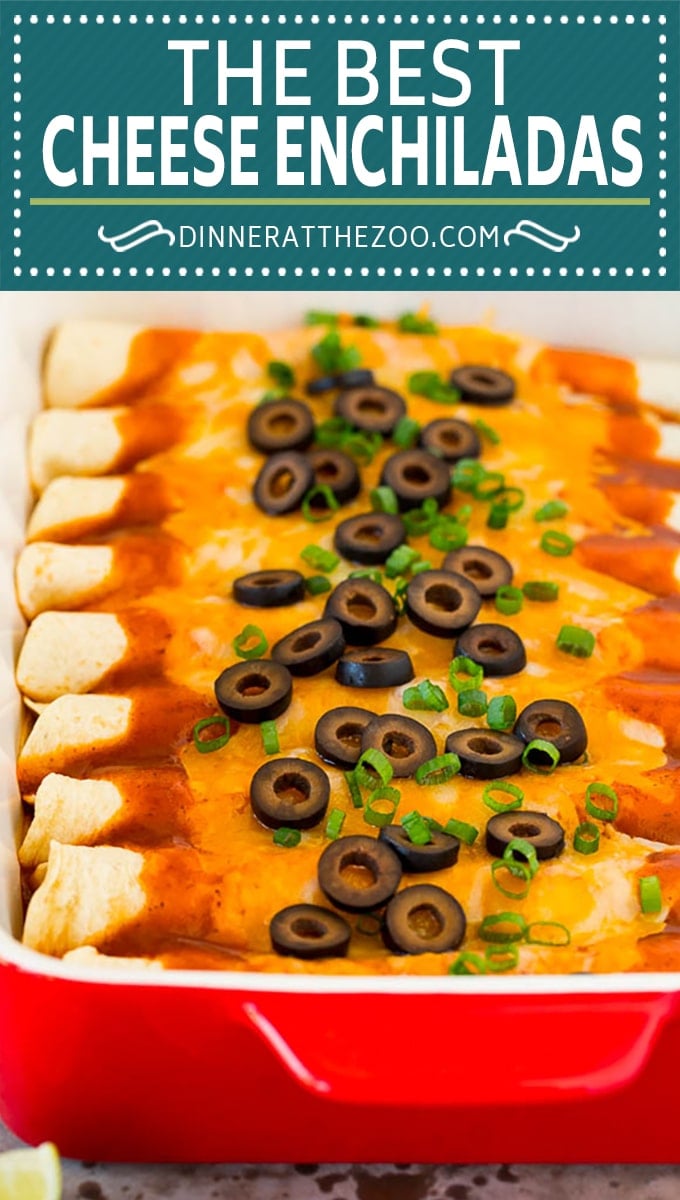 This recipe for cheese enchiladas is rolled flour tortillas filled with cheddar and Monterey Jack cheeses, then topped with red sauce and more cheese and baked to golden brown perfection.