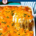 These cheesy potatoes are diced potatoes tossed in a creamy blend of sour cream, butter and cheese, then baked to golden brown perfection.
