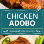 This chicken adobo is a Filipino dish made with chicken pieces simmered in a sweet and savory sauce.