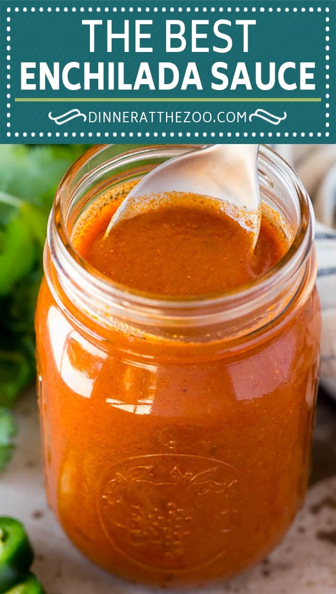 This homemade enchilada sauce is a blend of chili powder, chicken broth, seasonings and tomato, all simmered together to create a rich and hearty sauce.