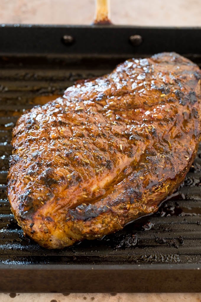 London broil cooked on a grill pan.