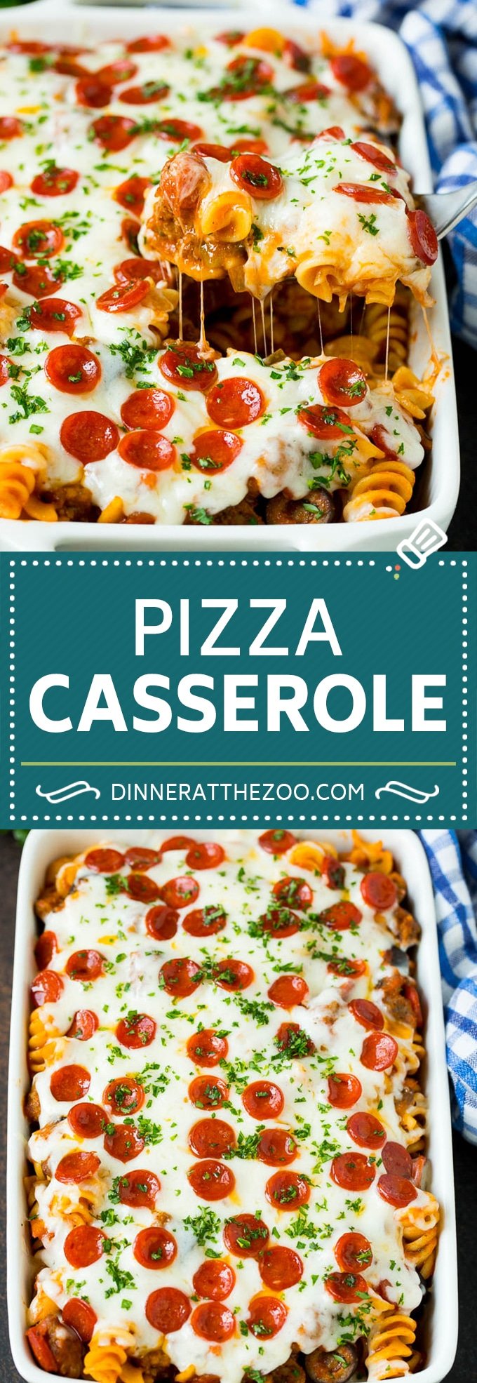 This pizza casserole is pasta simmered in tomato sauce with pepperoni, sausage, olives and bell peppers.