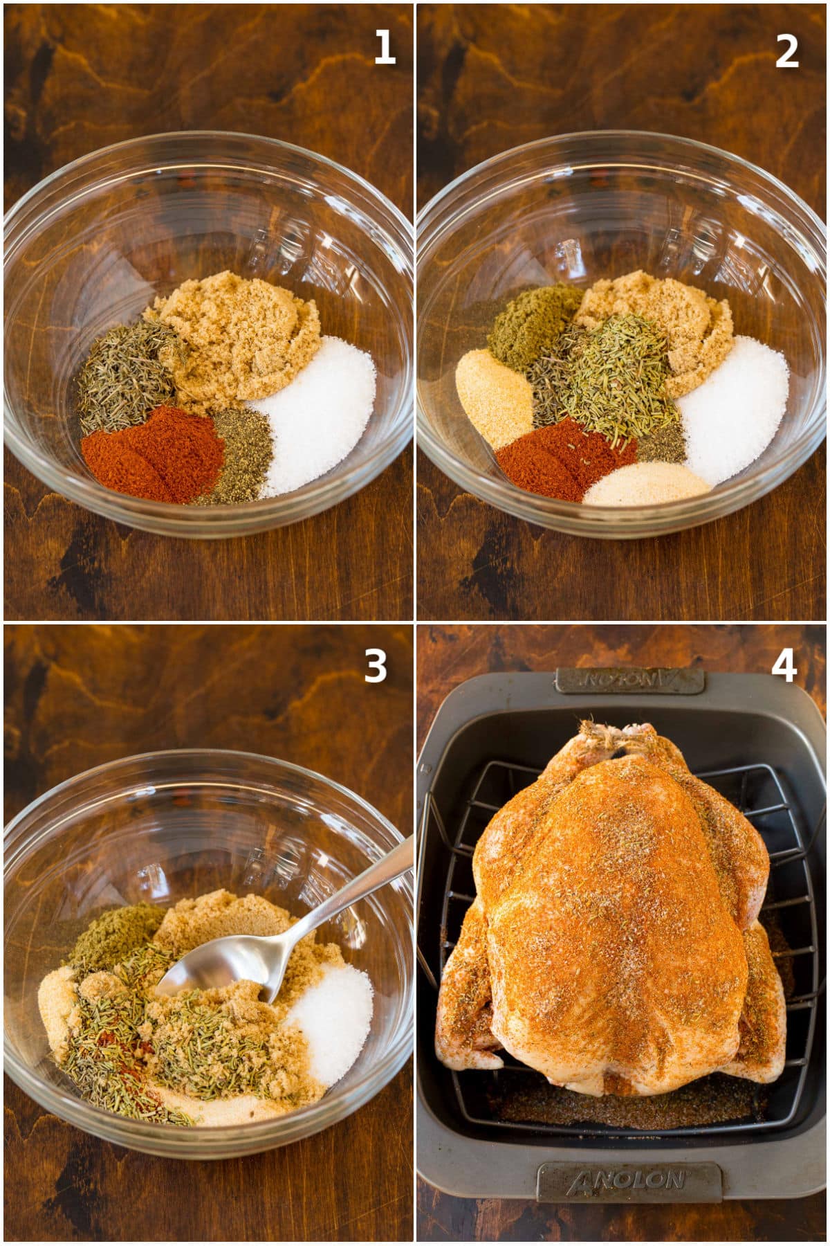 Process shots showing how to make a turkey rub.