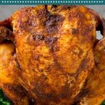 This beer can chicken is a whole chicken that is coated in homemade BBQ spice rub, then placed on top of a beer can and grilled to smoky and tender perfection.