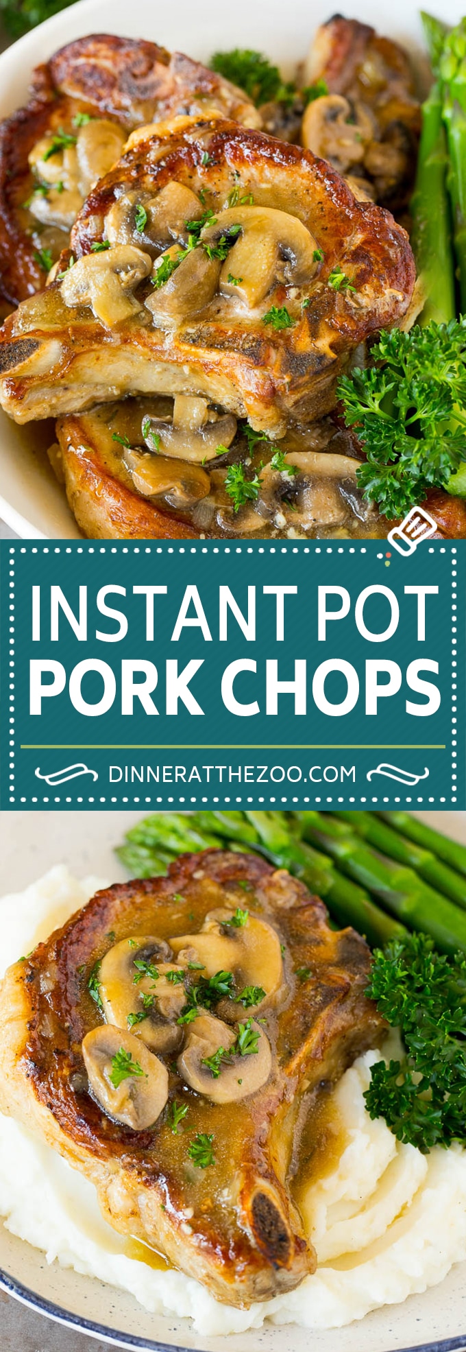 These Instant Pot pork chops are seared to golden brown perfection, then pressure cooked and covered in mushroom gravy.