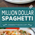 This million dollar spaghetti is tender pasta tossed in a hearty meat sauce, then layered with four types of cheese and baked to golden brown perfection.