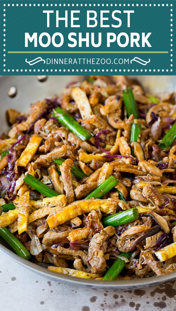 This moo shu pork is thinly sliced pork tenderloin stir fried with vegetables and egg, all in a savory sauce.