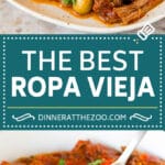 This ropa vieja recipe is a traditional dish of beef roast that's simmered with tomatoes and seasonings until tender, then shredded and served with olives.