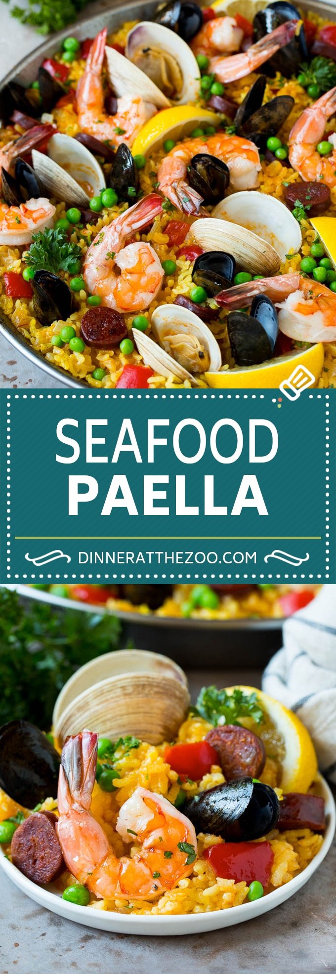 This seafood paella is a blend of saffron rice, Spanish chorizo, shrimp, clams and mussels, all simmered together.