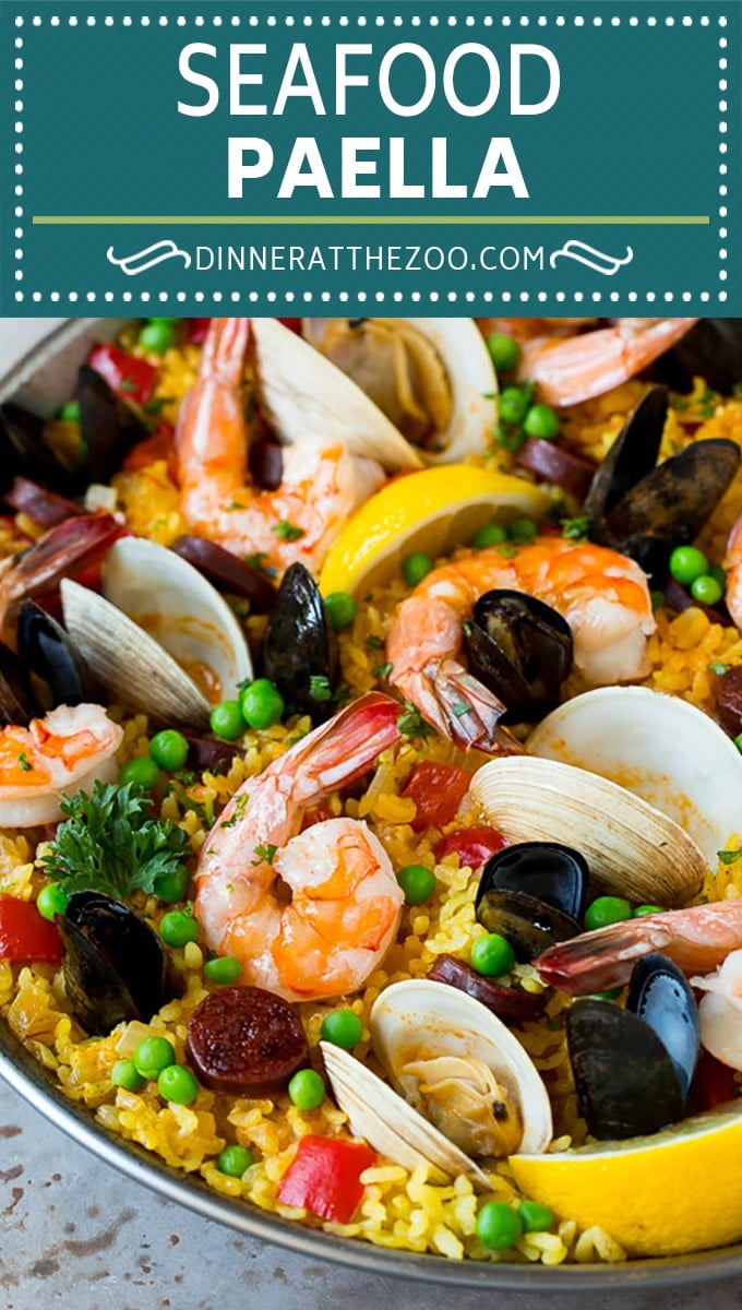 This seafood paella is a blend of saffron rice, Spanish chorizo, shrimp, clams and mussels, all simmered together.