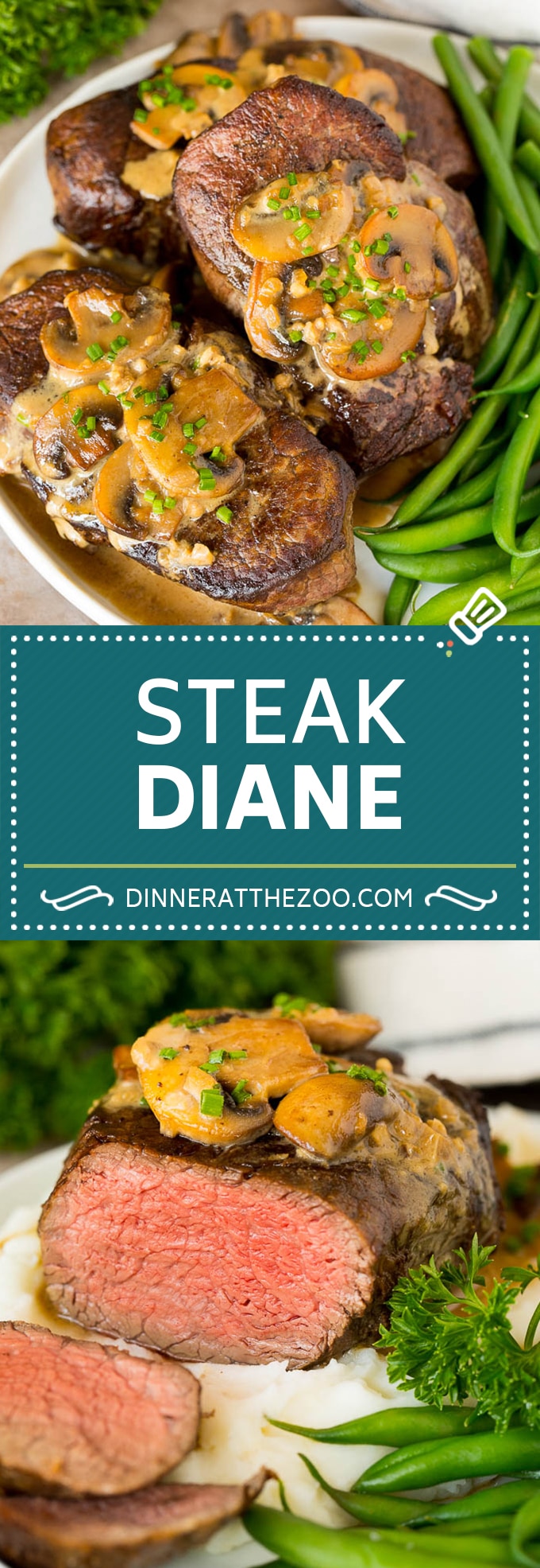 This Steak Diane recipe is beef tenderloin medallions that are seared and coated in a savory mushroom sauce.