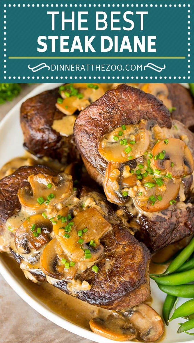 This Steak Diane recipe is beef tenderloin medallions that are seared and coated in a savory mushroom sauce.