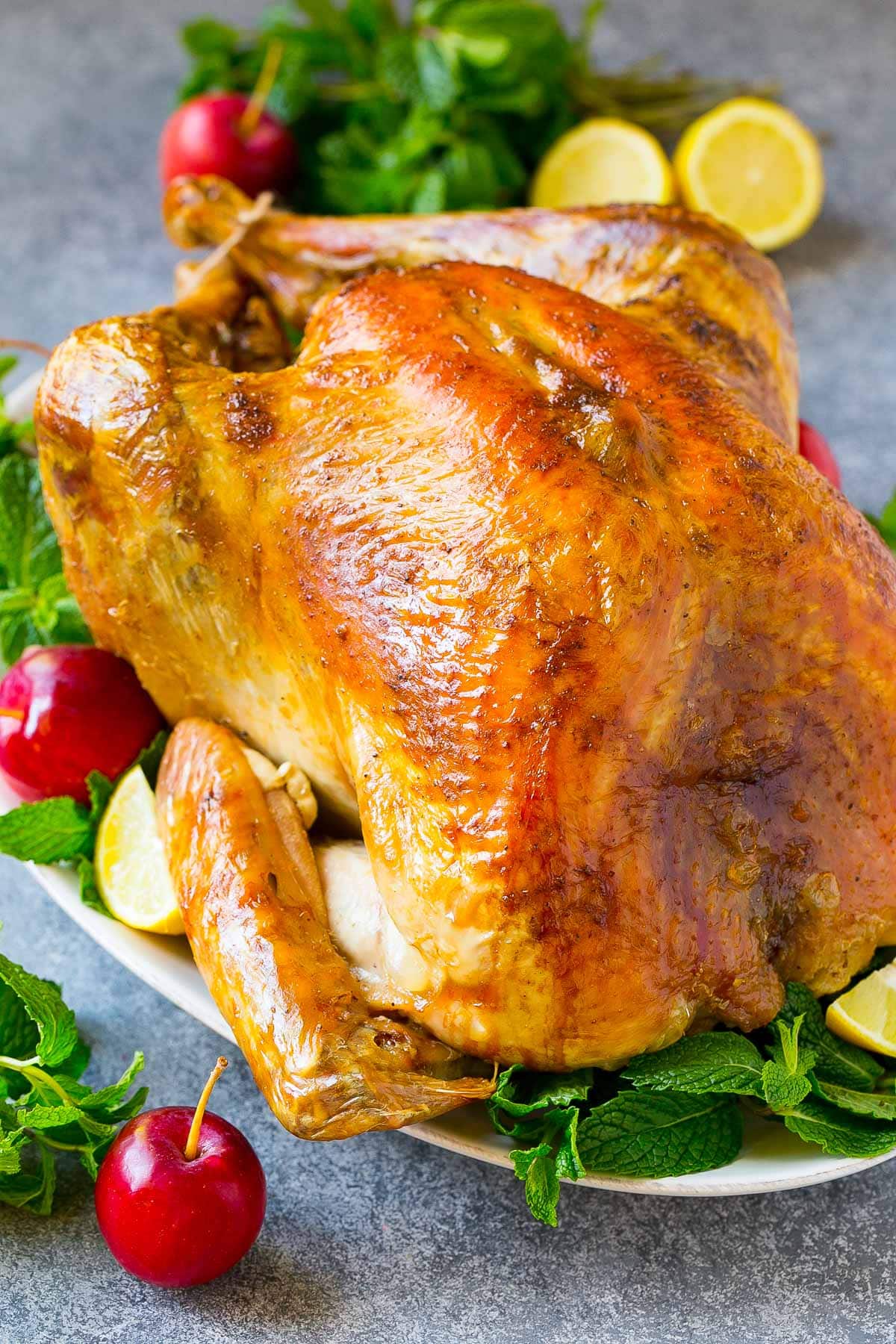 A cooked turkey made with turkey brine.