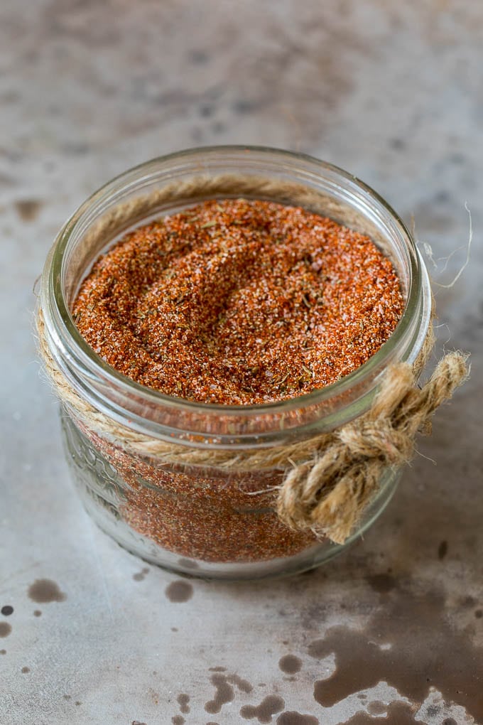 A jar of blackened seasoning mix.