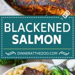 This blackened salmon is fresh salmon fillets coated in butter and a homemade seasoning blend, then seared to create a dark crust.