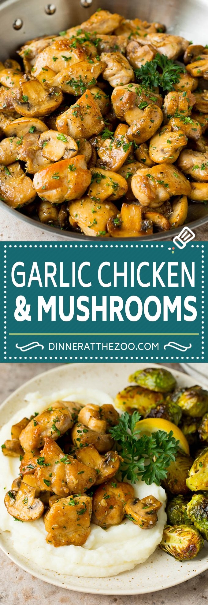 This garlic butter chicken recipe features seared chicken and sauteed mushrooms, all in a flavorful butter, garlic and herb sauce.