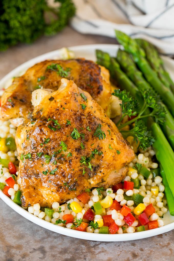 Instant Pot chicken thighs over couscous.