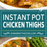 These Instant Pot chicken thighs are coated with herbs and spices, then seared and pressure cooked to tender perfection.