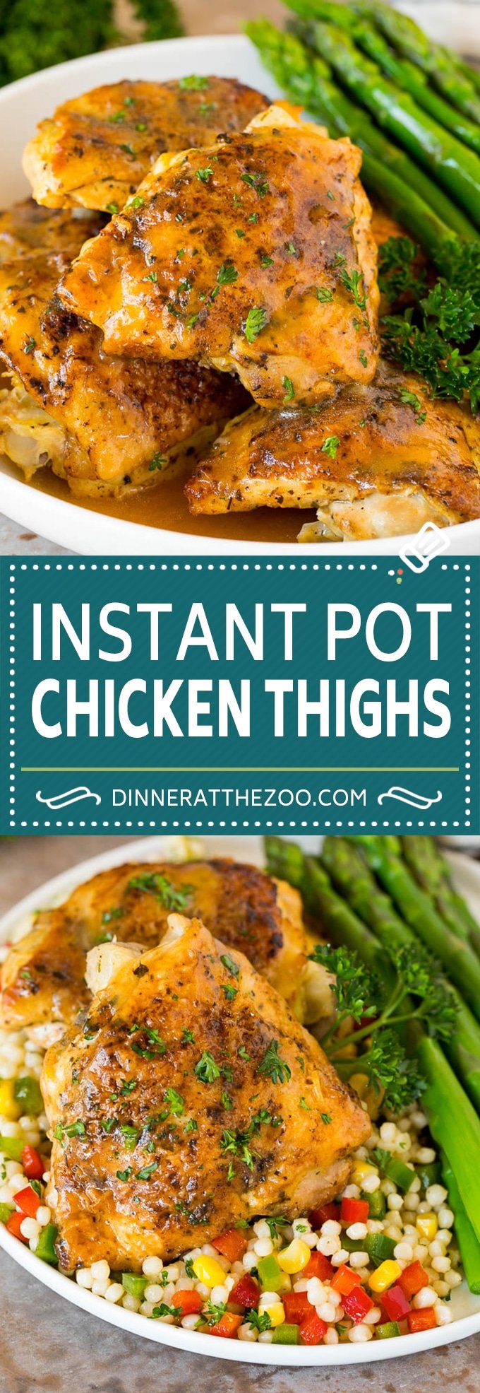 These Instant Pot chicken thighs are coated with herbs and spices, then seared and pressure cooked to tender perfection.