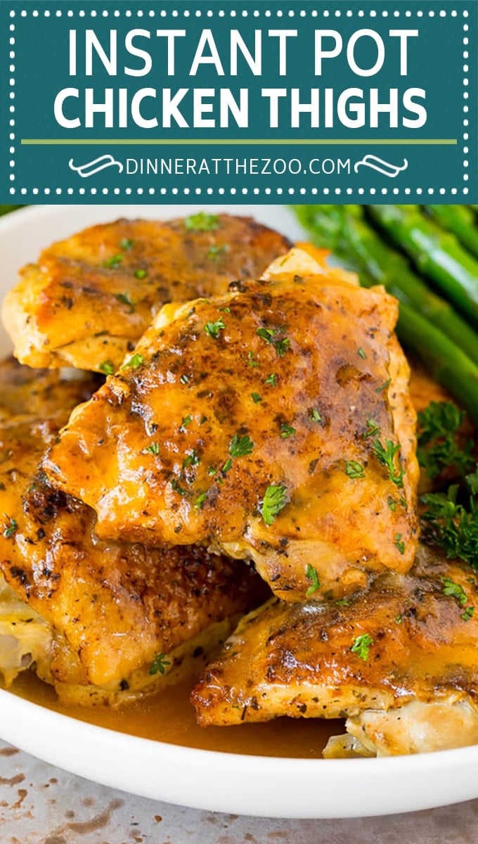 These Instant Pot chicken thighs are coated with herbs and spices, then seared and pressure cooked to tender perfection.