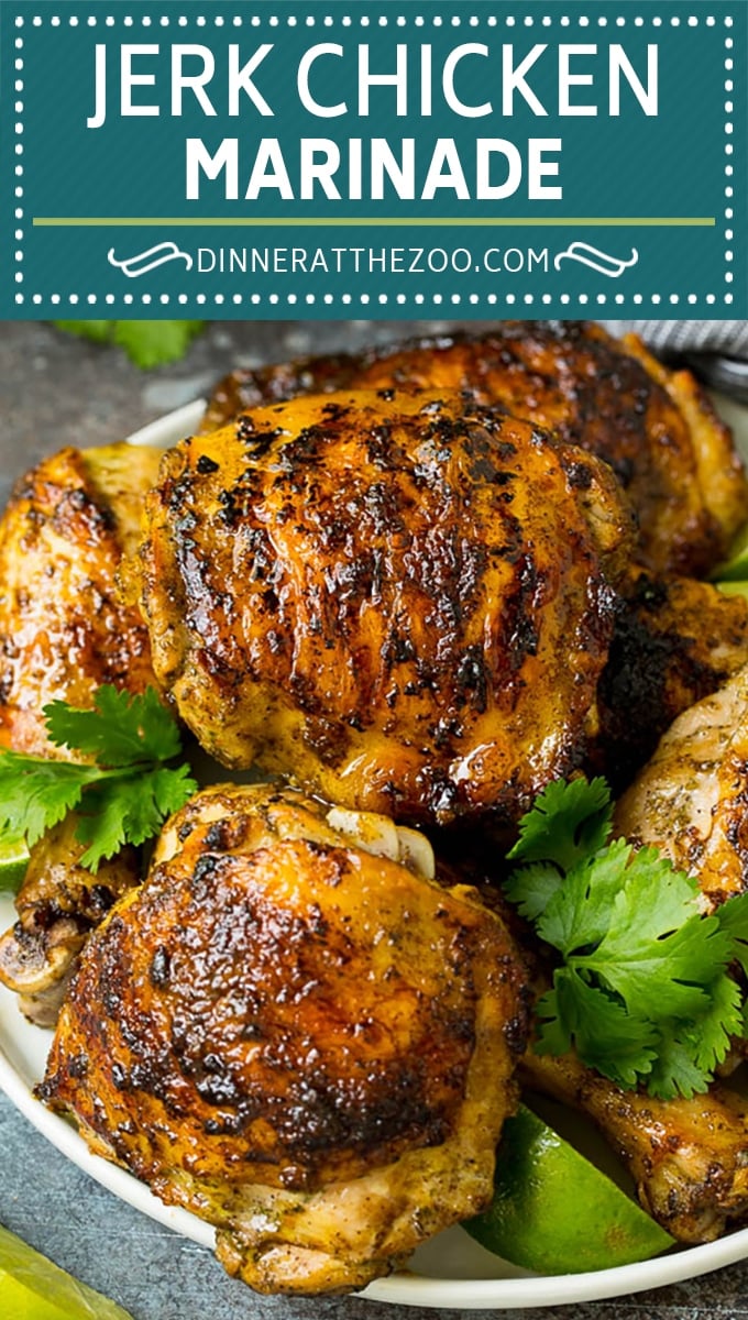 This jerk chicken marinade is a combination of olive oil, lime juice, fresh herbs, hot peppers and plenty of spices.