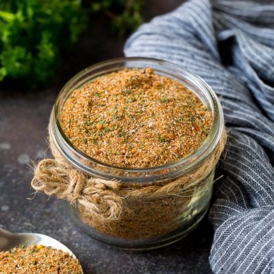 A jar of homemade jerk seasoning.