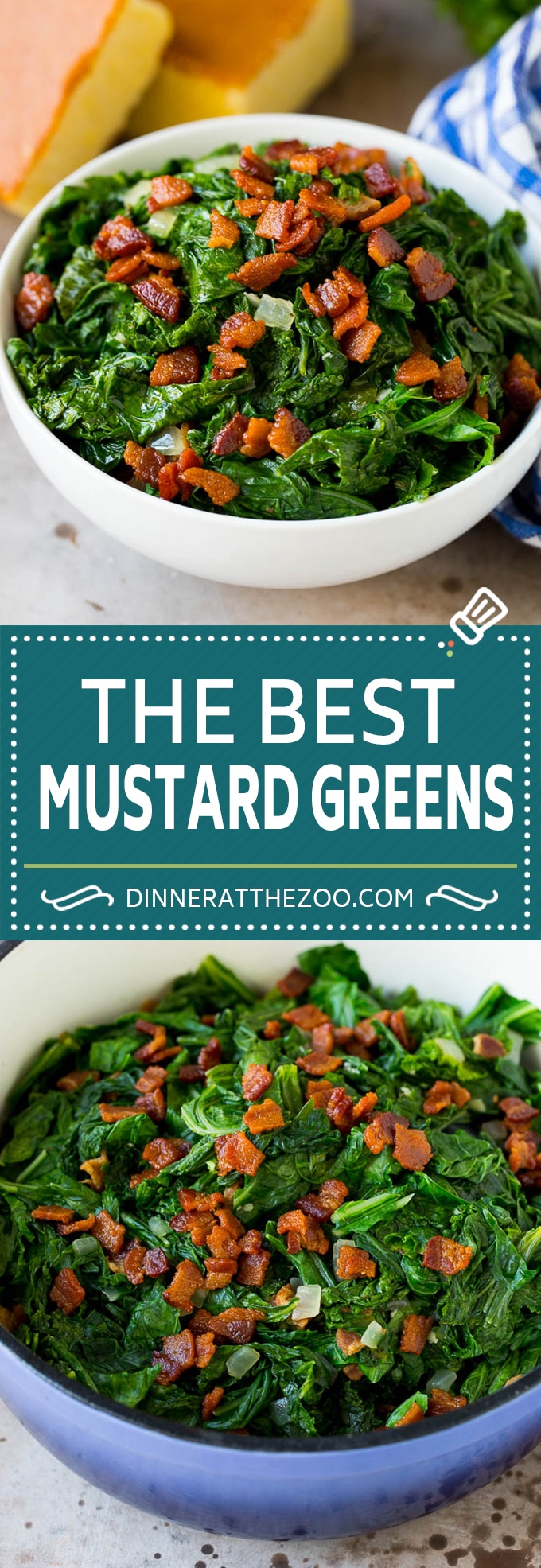 These Southern style mustard greens are cooked with smoky bacon and seasonings until tender and flavorful.