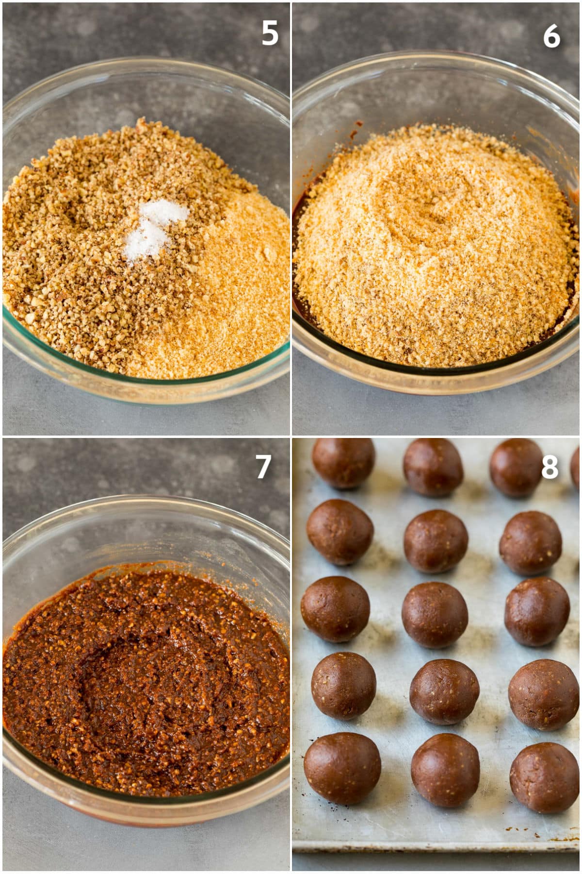 Process photos showing rum balls being made.
