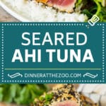 This seared ahi tuna recipe is sashimi grade fish coated in sesame seeds, then briefly cooked to tender and flavorful perfection.